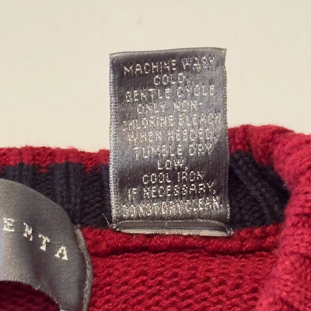 Oscar de la Renta Sweater Mens L Red Cable Knit Cotton Crewneck Preppy Academia